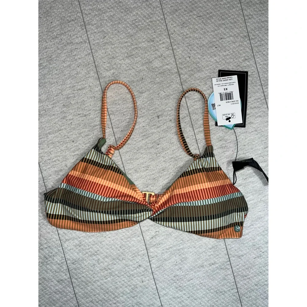 Volcom Sol Song V Neck Striped Bikini Top Multi Color XS